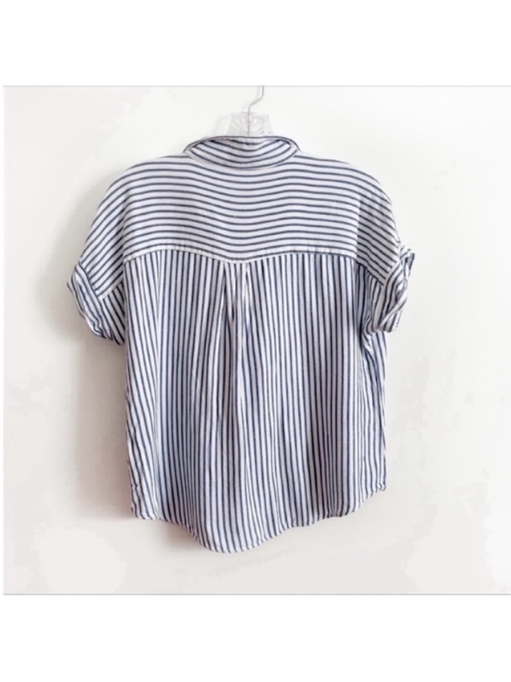 Harper Francesca's blouse white blue striped dolman sleeves high low - Picture 9 of 9